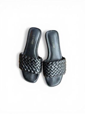 Nine West Black Basket-Weave Open Toe Summer Slide Sandals size 6.5 (A3)